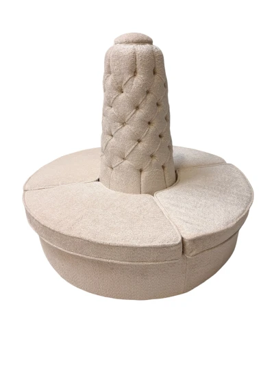 Hollywood Regency Round Banquet Settee Tufted Lobby Sofa in Bouclé, 1980s